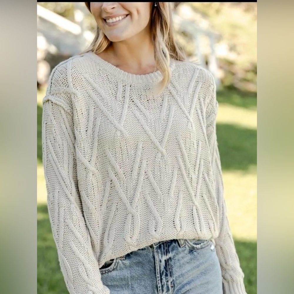 Elegant Beige Cable Knit Sweater